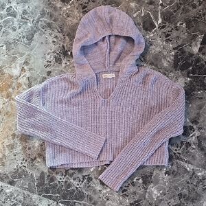 Purple Cropped Knit Hoodie Aeropostale